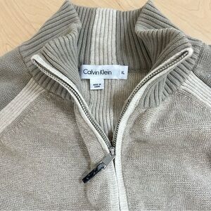 Calvin Klein Men's Zip-Front Knit Sweater in Light Beige and Cream